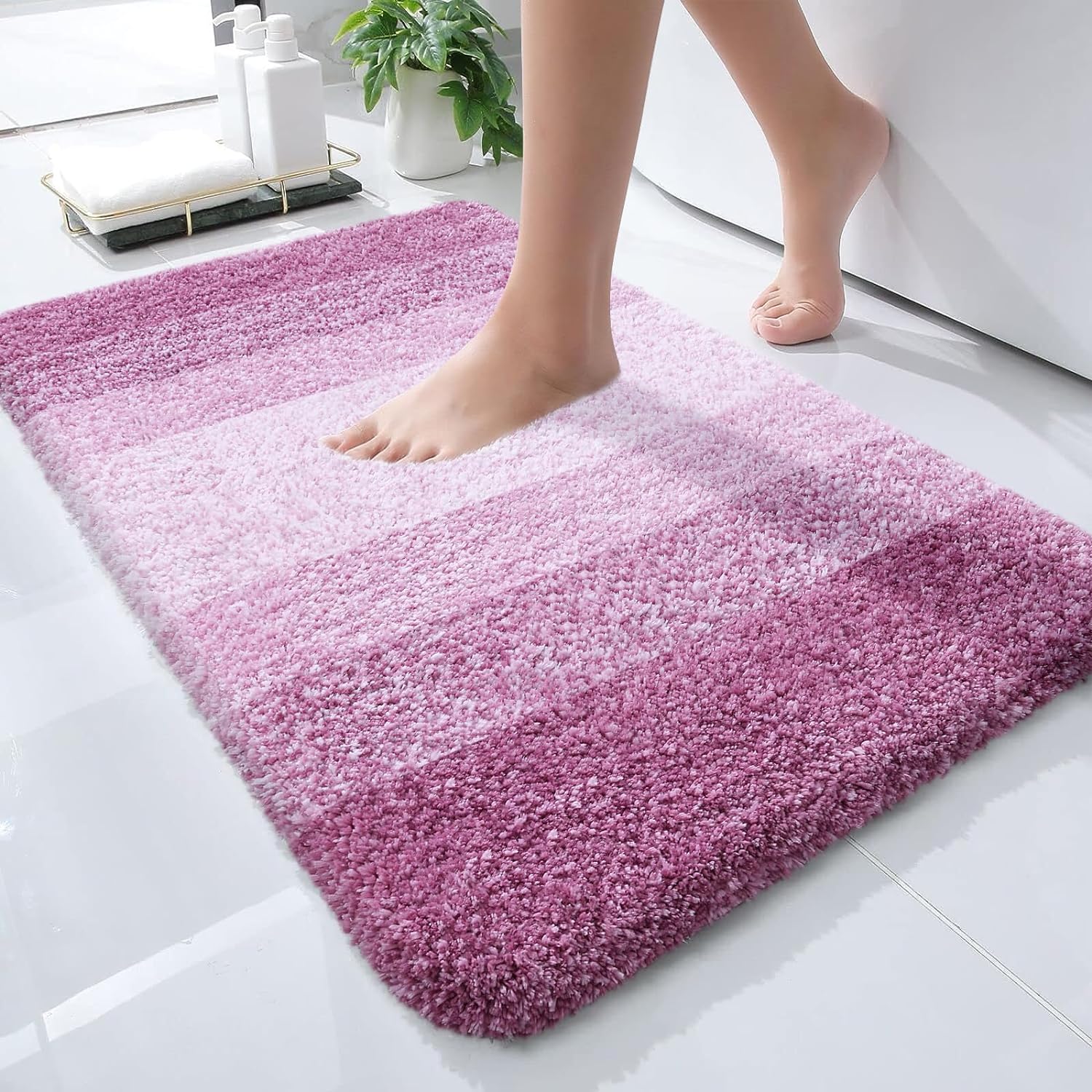 81Oz-c5WtL._AC_SL1500_.jpg Luxury Bathroom Rug Mat 24x16, Extra Soft and Absorbent Microfiber Bath Rugs, Non-Slip Plush Shaggy Bath Carpet, Machine Wash Dry, Bath Mats for Bathroom Floor, Tub and Shower, Purple - Image 1