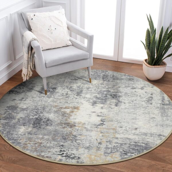 Modern Abstract Round Rug - 3Ft Grey Entryway Rugs Indoor Small Kitchen Circle Rugs Washable Front Door Mat, Non Slip Contemporary Indoor Throw Floor Carpet for Bathroom Sink Living Bedroom
